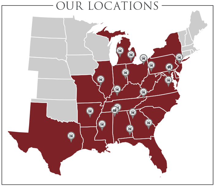 Thacker Caskets Locations Map Image